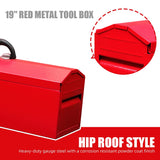 HPDMC Red Hip Roof Style Portable Steel Tool Box with Metal Latch Closure and Removable Storage Tray, 19.1" L x 6.1" W x 6.5" H HPDMC