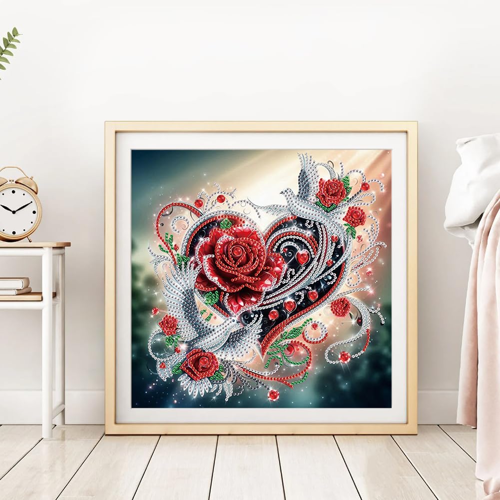 DPDAKIT Rose Diamond Painting Kits, Love 5D Special Shape Diamond Art Kits for Adults, Crystal Rhinestones Art Craft for Beginners DIY Home Wall Decor Gift, 12 × 12 Inches DPDAKIT