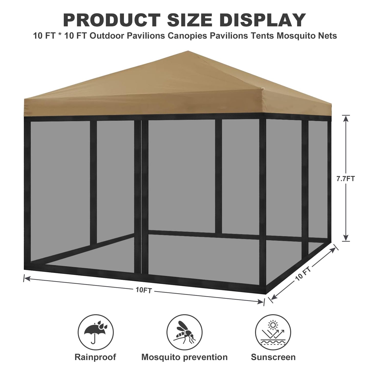 Gazebo Mosquito Net, OKYUK 2024 Gazebo Universal Replacement Mosquito Netting, Outdoor Canopy 4-Panel Screen Walls with Zipper for 10' x 10' Gazebo, Garden, Patio, Backyard (Mosquito Net Only, Black)