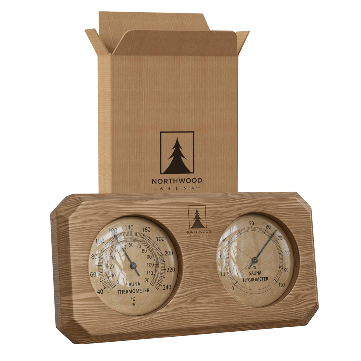 Northwood Sauna - Sauna Thermometer & Hygrometer 2 in 1 - Handmade from Canadian Red Cedar Wood - Luxurious Glass and Golden Metal Dials Northwood Sauna