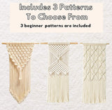 RQWZBCHX DIY Macrame Wall Hanging Kits, 3 Patterns Macrame DIY Wall Hangers for Beginners, Home Decor with 200 Meters Macrame Cord, 3 PCS Wooden Dowels and Instruction Booklet for Macrame Starters RQWZBCHX