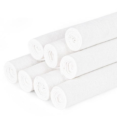 8 PCS Linen Embroidery Fabric, Pre-Cut Solid Color 12 × 12 Inch Square Needlework Fabric, Sewing Quilting Cloth for DIY Garment Crafts, Embroidery Project, Bright White LOVOUS