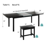 iPormis 7-Piece Dining Table Set with 6 Stools, 63" Extendable Kitchen Table Set for 4-8, Modern Dining Room Table with Sturdy Metal Frame, Space-Saving Dinette, Black iPormis