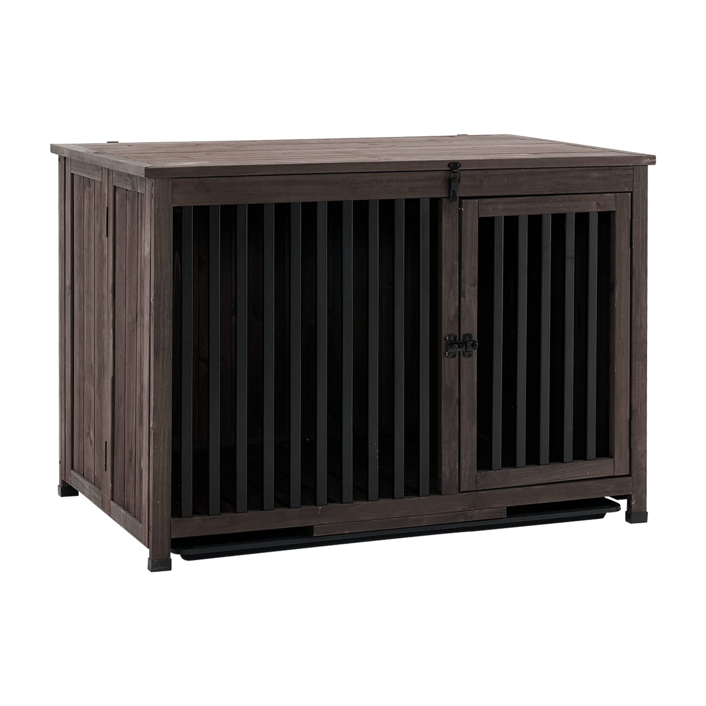 MCombo Wooden Dog Crate Furniture, Dog Kennel Pet House End Table, Solid Wood Portable Foldable Indoor Cage for Dogs, No Assembly Needed (Large, Dark - WoodArtSupply