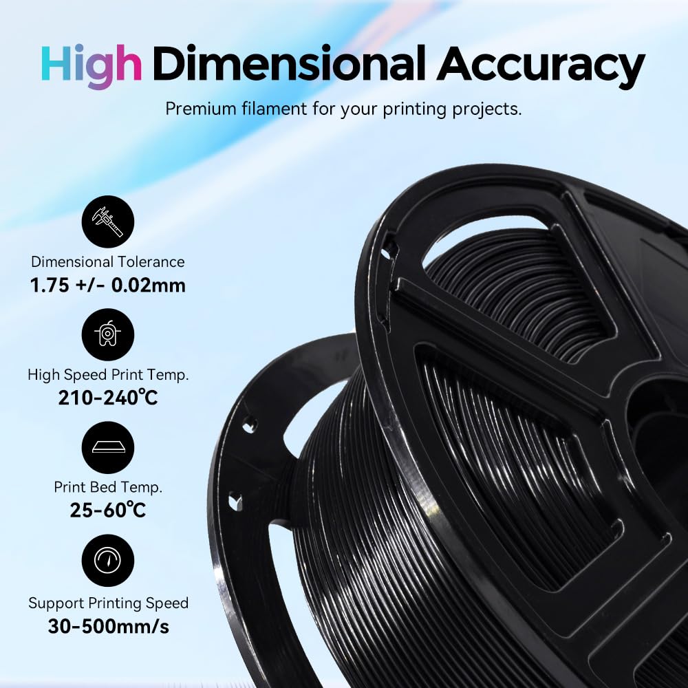 FLASHFORGE Rapid PLA Filament 1.75mm, High Flow Speedy 3D Printer Filament, Experience Exceptional Performance with 500mm/s High-Speed Printing, Neatly Wound & Top-Notch Filament (Black) FLASHFORGE