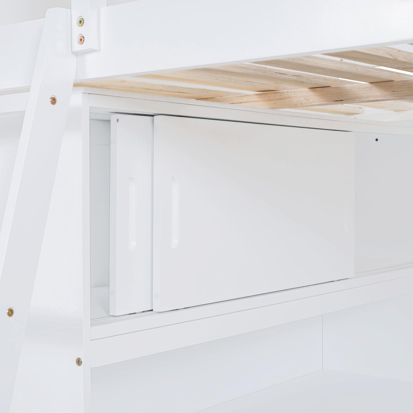 Merax White Full Loft Bed with Integrated Desk and Bookshelf – Space-Saving Solid Pine Design - WoodArtSupply