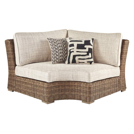 Signature Design by Ashley Beachcroft Farmhouse Outdoor Patio Wicker Curved Corner Chair, Beige Signature Design by Ashley