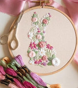 YOUDRN Bunny in Bloom Easter Embroidery Kit for Beginners, Embroidery Kits for Adults,DIY Hand Bunny Embroidery Easter Cross Stitch Starter Set with Pattern,Threads,Needles,Instruction,20cm Hoop