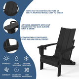 Folding Adirondack Chair with Cup Holder, Poly Lumber Patio Chairs, Wood Texture, Pre-Assembled Weather Resistant Outdoor Chairs for Pool, Deck, Backyard, Garden, Fire Pit Seating, Black POLYDUN