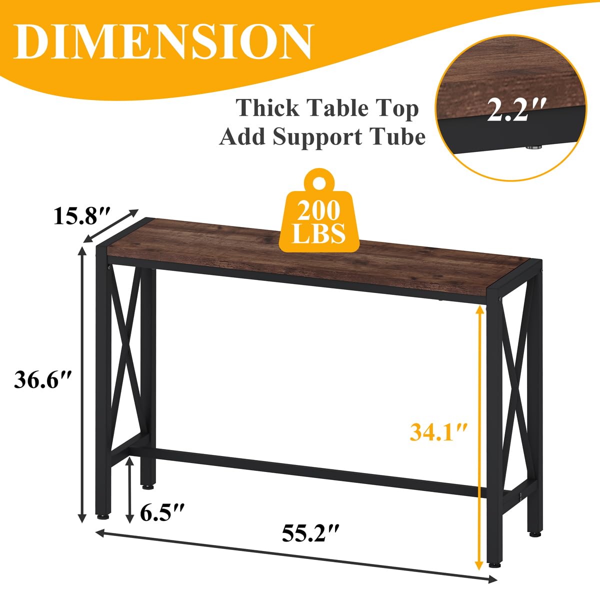 Rustic Oak BON AUGURE 55" Counter Height Bar Table - Tall Pub Console for Dining and Living Spaces - WoodArtSupply