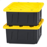 HOMZ 2-Pack Durabilt, Heavy Duty Plastic Storage Bins with Lids, 15 Gallon, Black/Yellow - Stackable Container Boxes for Home, Attic, and Garage Organization HOMZ