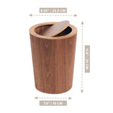 Modern Round Trash Can with Lid,Solid Real Wood Waste Basket in Walnut,8L/2.1Gal,9.25"x7.5"x11.8" Swing Top Small Trash Can, Living Room, Office & Bathroom Farmhouse Loft Wooden Style Primo Supply