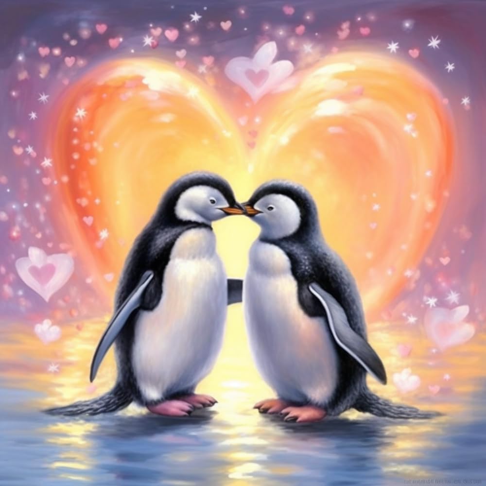 pigpigboss Kiss Penguins Diamond Painting Art Kits, Love Penguins Paint with Diamonds for Adult Beginner Office Home Wall Decor (11.8 x 11.8 inches) pigpigboss