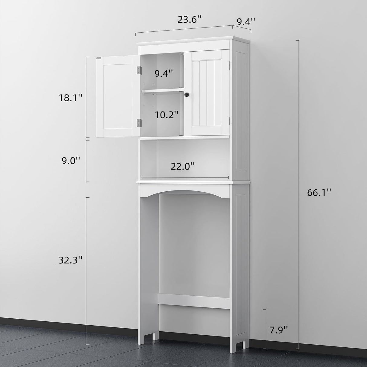 Bealife Over The Toilet Storage Cabinet with Open Shelf, Organizer with Adjustable Shelf and Double Doors,Over The Toilet Storage Shelf Free Standing- White Bealife