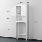 Bealife Over The Toilet Storage Cabinet with Open Shelf, Organizer with Adjustable Shelf and Double Doors,Over The Toilet Storage Shelf Free Standing- White Bealife