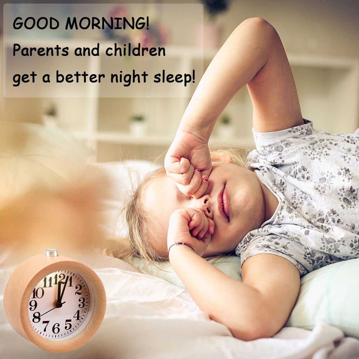 EC VISION Handmade Classic Small Round Silent Table Snooze Beech Wood Alarm Clock with nightlight EC VISION