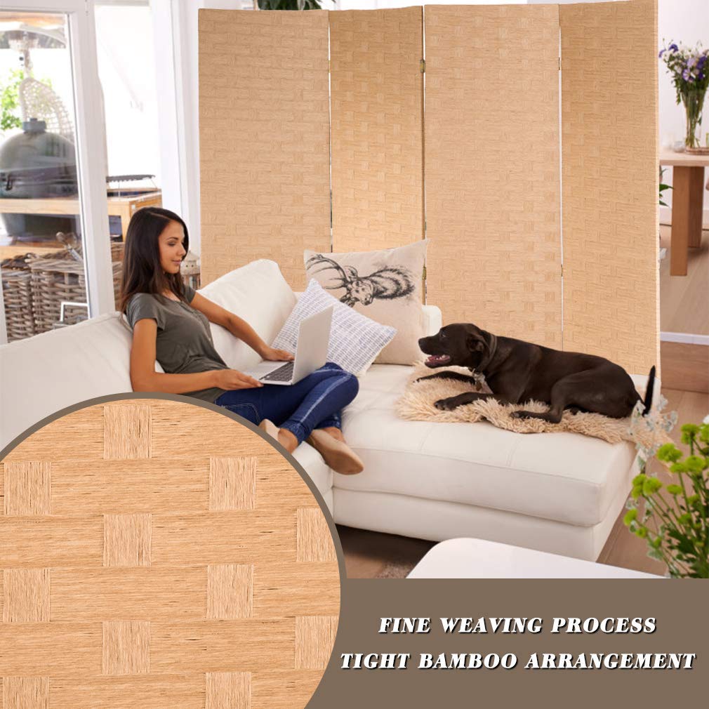 Room Dividers and Folding Privacy Screens 4 Panel 6 ft Foldable Portable Room Seperating Divider, Handwork Wood Mesh Woven Design Room Divider Wall, Room Partitions and Dividers Freestanding, Natural Dkeli