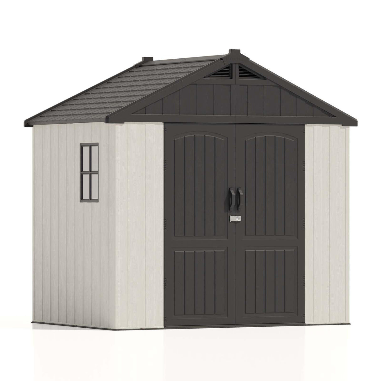 Patiowell 8 x 6 FT Plastic Outdoor Storage Shed with Floor, Resin Shed with Window and Lockable Door for Garden, Backyard, Tool Storage Use, Easy to Install in Beige (Kick-it Shed) Patiowell
