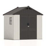 Patiowell 8 x 6 FT Plastic Outdoor Storage Shed with Floor, Resin Shed with Window and Lockable Door for Garden, Backyard, Tool Storage Use, Easy to Install in Beige (Kick-it Shed) Patiowell