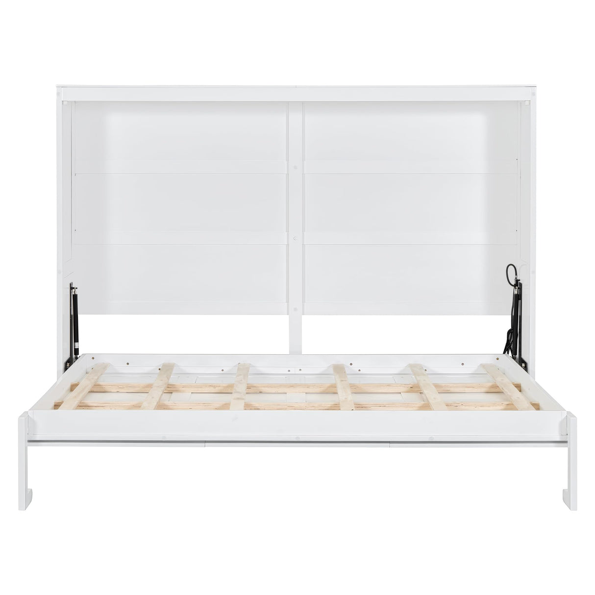 Ball & Cast Murphy Bed Full Size Wall Chest with Charging Station and Slat Support,Wood Hideaway Cabinet Platform Bedframe w/Leg,can be Folded,Space-Saving,for Small Room,Dorms,White Ball & Cast