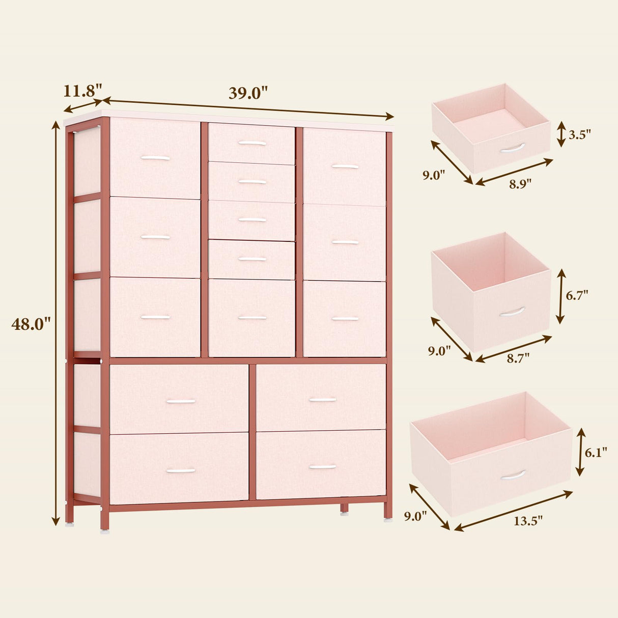 ElectraSpeedy 15 Drawers Dresser, Tall Dressers for Bedroom, Large Chests of Drawers, Fabric Storage Dresser Organizer Unit for Closet, Hallway, Living Room (Pink Wood Grain Print) ElectraSpeedy