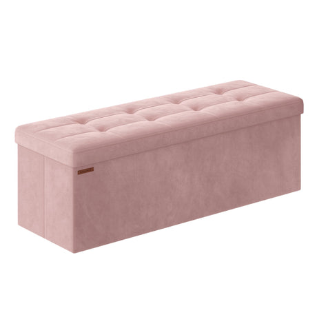 SONGMICS Storage Ottoman Bench, Foldable Ottoman Foot Rest, 15 x 43 x 15 Inches, End of Bed Bench, Storage Chest, Load up to 660 lb, for Living Room, Bedroom, Entryway, Jelly Pink ULSF277R01 SONGMICS