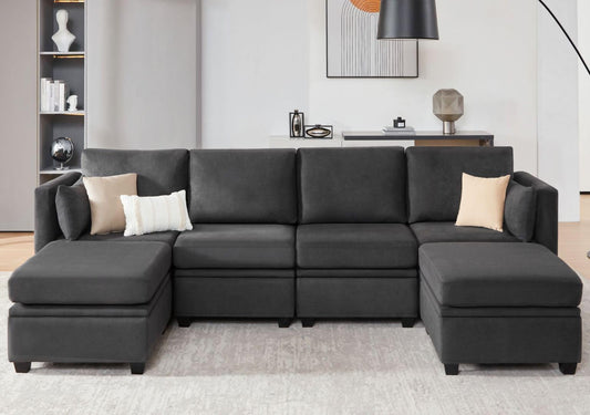 Weture Modular Sectional Sofa with Storage, U Shaped Sectional Couch for Living Room, Convertible Modular Sofa Couch with Ottomans, High Supportive & Soft Sponge, 6 Seat, Darkgrey