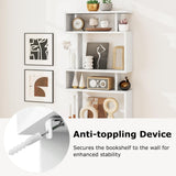 Tangkula 6-Tier S Shaped Bookcase, 64" Tall Modern Geometric Bookshelf with Anti-Tipping Kit, Home Office Freestanding Decorative Storage Display Shelf Room Divider for Living Room Study (2, White) Tangkula