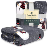 PAVILIA Christmas Snowman Throw Blanket | Grey Christmas Fleece Blanket | Soft, Plush, Warm Winter Cabin Throw, 50x60 (Grey Snowman) PAVILIA