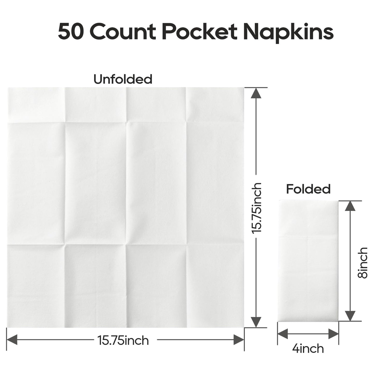 FOCUSLINE 50 Count Disposable Cloth like Napkins, Built-in Flatware Pocket, White Prefolded Paper Napkins, Linen Feel Dinner Napkins for Wedding, Parties, or Events