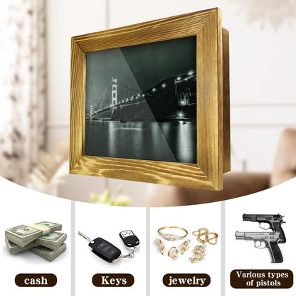 Hidden Gun Storage - Gun Safe Pistol Storage, 11"x14" Matted to 8"x10" Concealment Furniture Secret Decor Solid Wooden Handgun Picture Frames Box - WoodArtSupply