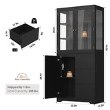 HIFIT 71" Tall Display Bookcase with HD Glass Doors, 3 Drawers Bookshelf with Storage for Home Office, Modern China Curio Cabinet Glass Display Case for Collectibles, Clinic, Dining Living Room, Black HIFIT