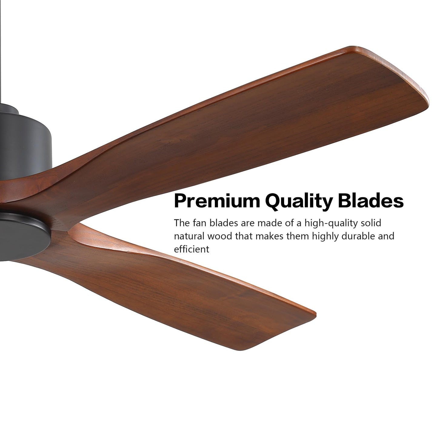 WINGBO 48 Inch DC Ceiling Fan Without Lights, 4 Carved Solid Wood Blades, 6-Speed Noiseless Reversible DC Motor, Modern Ceiling Fan No Light with Remote, Black Finish with Walnut Blades, ETL Listed