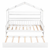 Bellemave Twin Size House Bed with Trundle and Storage Shelves for Kids - White Montessori Playhouse Frame Bellemave