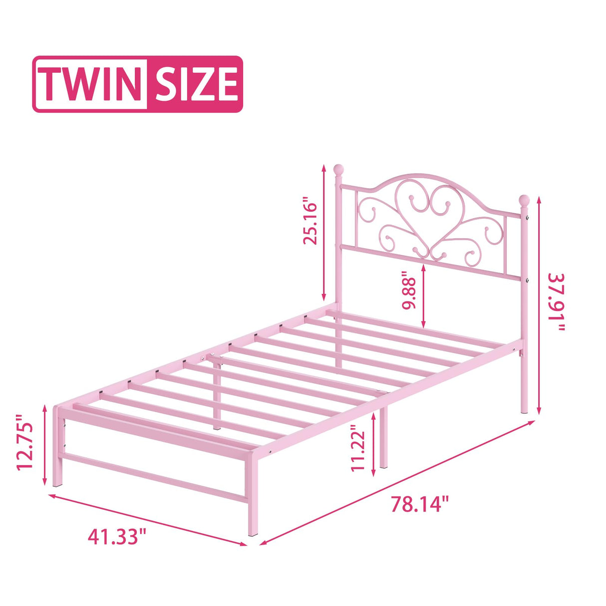 Elephance Twin Bed Frame with Headboard Metal Bed Frame Twin Size with Storage Space No Box Spring Needed Easy Assembly,Pink Elephance
