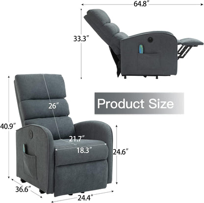 AVAWING Power Lift Massage Chair, Lift Recliner Chairs for Elderly, Electric Recliner W/Heat & Vibration, Linen Fabric Lift Chair with Side Pocket & USB Port for Living Room, Bedroom, Grey