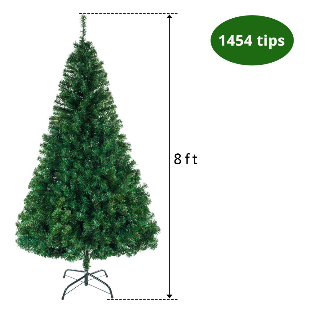 Karl home 8ft Green Artificial Christmas Tree, Classic Spruce Tree with Sturdy Metal Stand for Home, Office, Party Festival Holiday Decoration,1454 PVC Branch