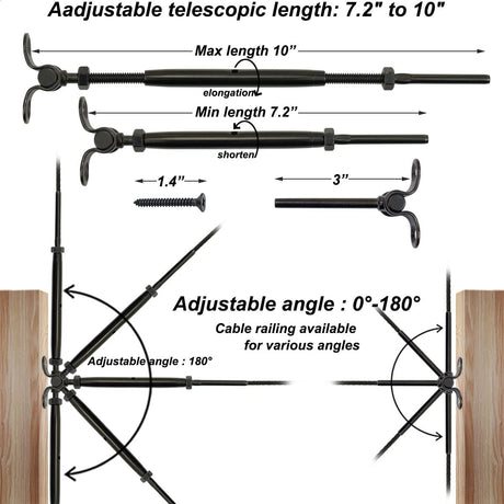 Toukioo Black Cable Railing Hardware Kit, for 1/8 Cable Railing System for Wood Posts, Stainless Steel Swage Toggle Turnbuckle 20 Pairs Toukioo