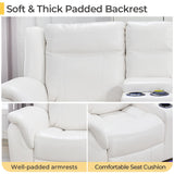 Power Recliner Sectional Sofa Couches with LED Lights for Living Room, Faux Leather Wall Hugger Reclining Corner Couch Sets with 2 Home Theater Seat, USB Charger, Cup Holder, Storage Console, White Comfort Stretch