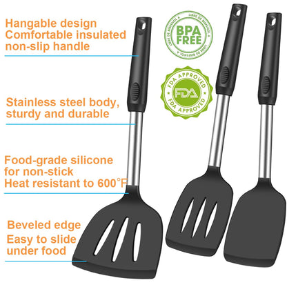 KLAQQED Spatula Set Silicone Spatula Heat Resistant Spatulas for Nonstick Cookware Rubber Spatula Turner Fish Wok Spatula, Large Nonstick Silicone Egg Spatula for kitchen use Cooking Utensils Set