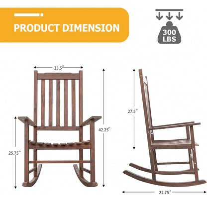 anwickjeff Outdoor Rocking Chair, High Back Slat Reclining, Wooden Rocker Chairs, Indoor Lounge Chair for Backyard/Lawn/Patio/Garden/Porch/Balcony (Brown)