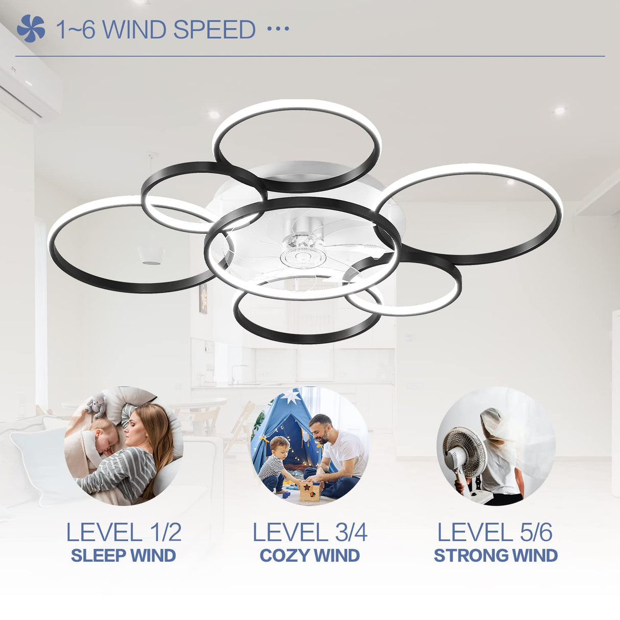 SNOWUNDER 41" Modern Ceiling Fan with Light, Flush Mount Celing Fan with Led Light and Remote Control for Living Room，Tri-Color Light 6-Speed Wind SNOWUNDER