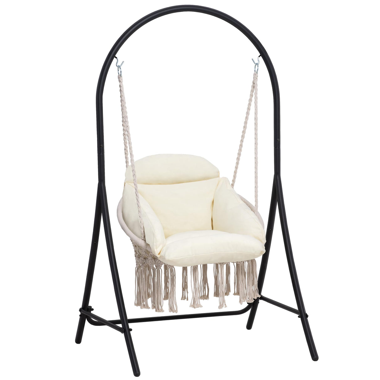 ANOW Macrame Hammock Chair with Stand, Heavy Duty Hanging Chair Stand with Swing Chair, Includes Luxury Padded Cushion, Max 330 Lbs, Natural ANOW