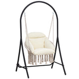ANOW Macrame Hammock Chair with Stand, Heavy Duty Hanging Chair Stand with Swing Chair, Includes Luxury Padded Cushion, Max 330 Lbs, Natural ANOW