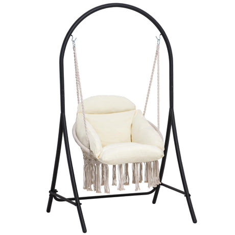 ANOW Macrame Hammock Chair with Stand, Heavy Duty Hanging Chair Stand with Swing Chair, Includes Luxury Padded Cushion, Max 330 Lbs, Natural ANOW