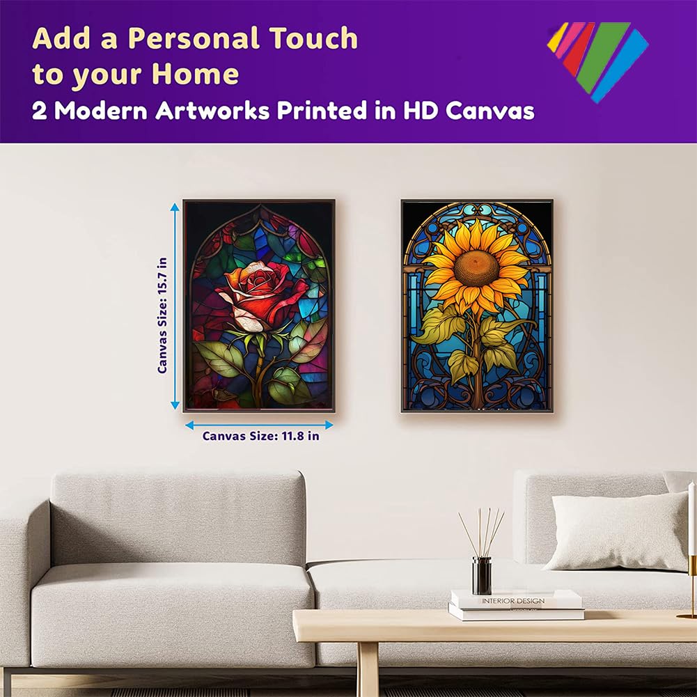 OFRKE 2-Piece Rose Sunflower Diamond Painting Kits for Adults, Round Full Drill 5D DIY Diamond Art Kits for Home Wall Decor 12"x16" OFRKE