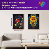 OFRKE 2-Piece Rose Sunflower Diamond Painting Kits for Adults, Round Full Drill 5D DIY Diamond Art Kits for Home Wall Decor 12"x16" OFRKE