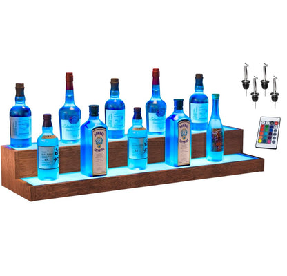 Boss Premium® BarUSA™ LED Wood Lighted Bar Shelf Display Liquor Bottle Alcohol Whiskey Shelves Rack Stand Tray Units for Home Bar Living Room Accessories and Decor - Designed in USA (2-Step,  - WoodArtSupply