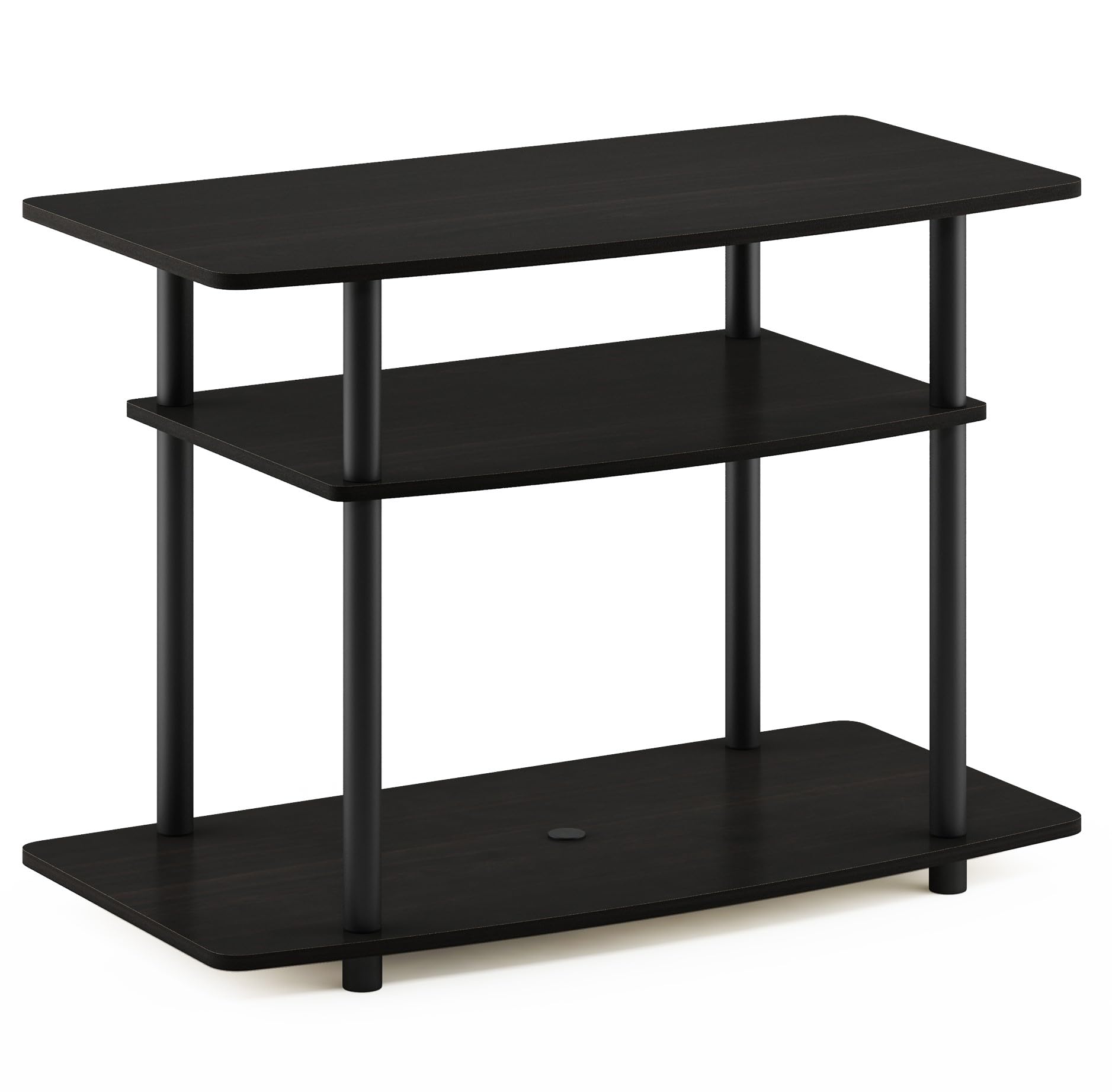 Furinno Turn-N-Tube No Tools 3-Tier Entertainment Center TV Stand for TV up to 32 Inch, Plastic Round Tubes, Espresso/black - WoodArtSupply