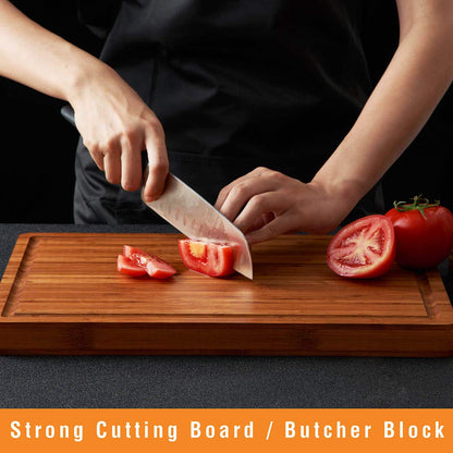 Bamboo Wood Cutting Board for Kitchen, 1" Thick Butcher Block, Cheese Charcuterie Board, with Side Handles and Juice Grooves, 16x11"